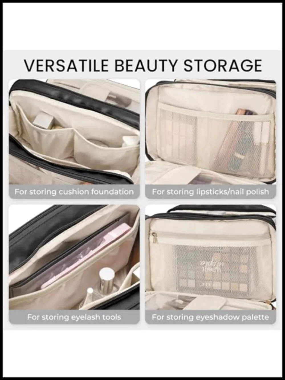 Large Capacity Waterproof Cosmetic Travel Bag with Brush Holder